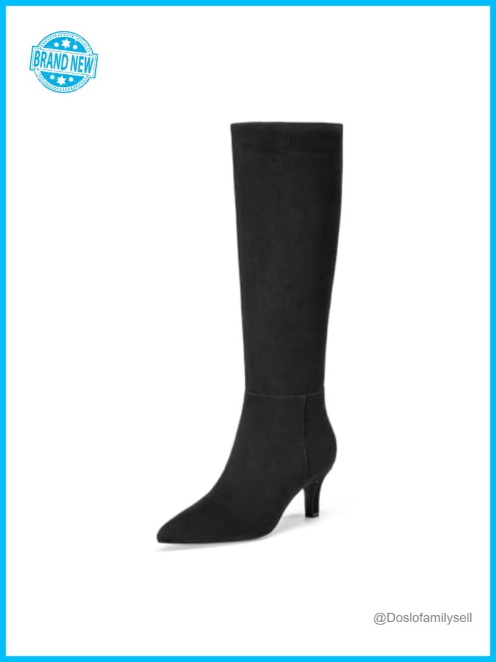 Women's Knee-High Boots Kitten Heel Pointed Toe Faux Suede Side Zipper